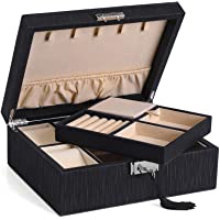 SONGMICS Caja Joyero de 2 Niveles- Estuche de Joyas con Cerradura- con Compartimientos para Collares- Relojes- Divisor…